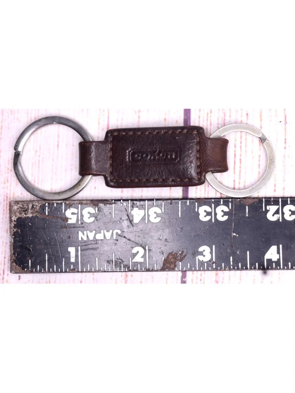 Coach Brown Leather Double Ring Valet Key Chain Key Fob